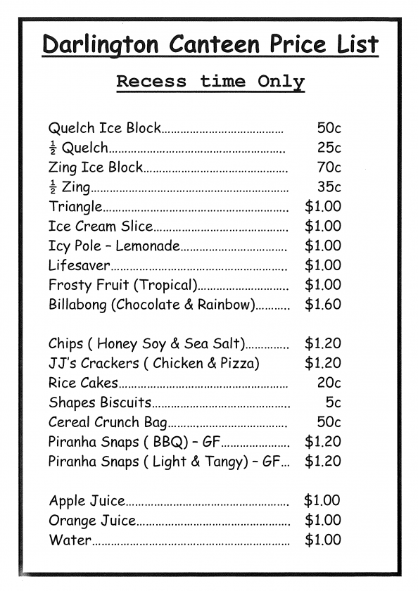 CanteenPriceList Darlington Primary School
